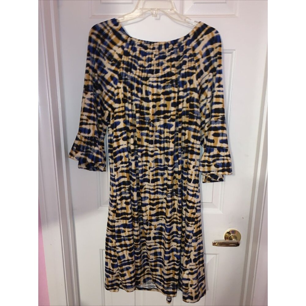 NWT Robert Louis Tan/blue Printed‎ Puff Sleeve Maxi Dress Size 3x - Picture 4 of 4